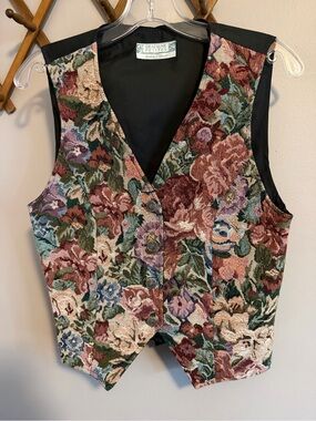 BRAEMAR PETITES Floral Tapestry Vest Vintage Cottagecore Sz P